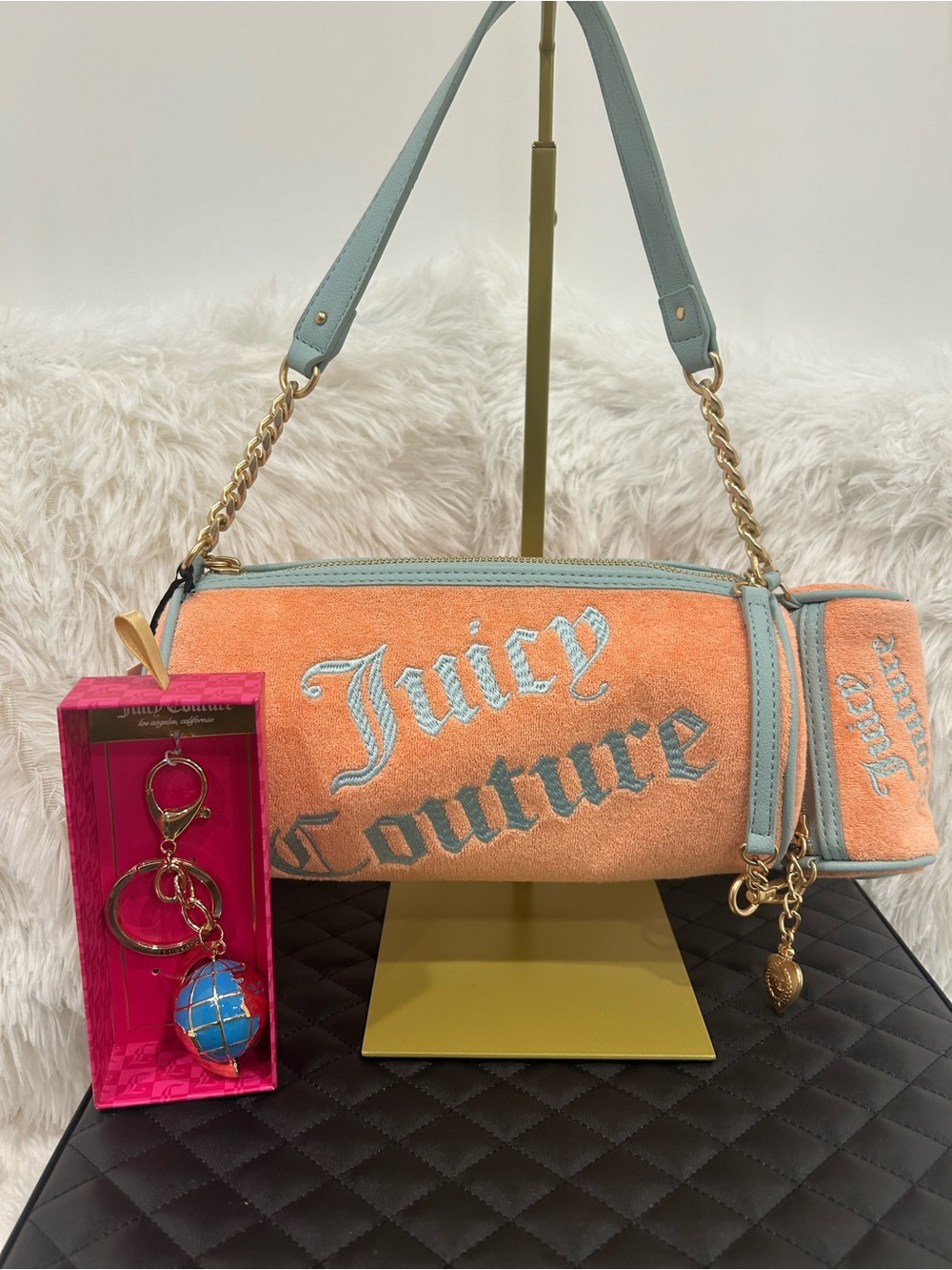 Juicy Couture Barrel Bag & Matching Mini Bag w/ Juicy Couture Globe Key Charm
